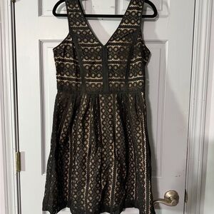 LOFT Black and Gold Lace Mini Dress